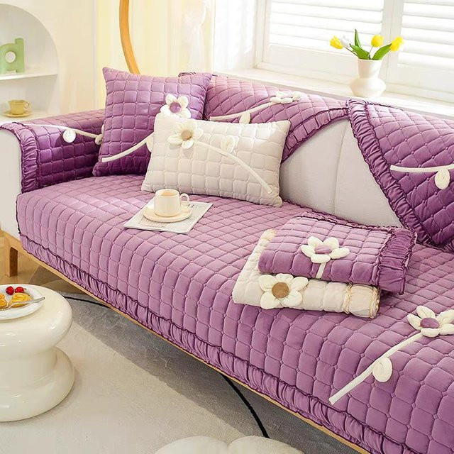 Super Six Sofakissen aus Kristallsamt in Lila, quadratisch, B/T/H: 70 x 70 x 70 cm - Bild 1