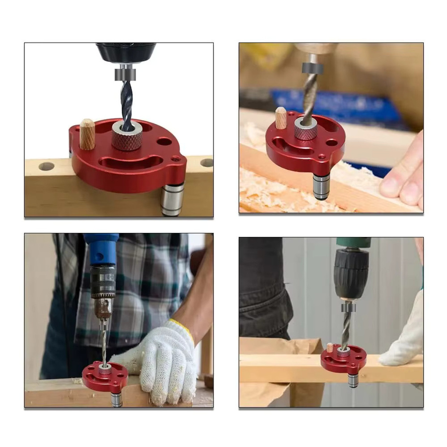 GDART Selbstzentrierendes Dübel-Bohrvorrichtungs-Set aus Aluminium mit 8 Stahlbuchsen für die Holzbearbeitung in Schwarz und Rot - Bild 3