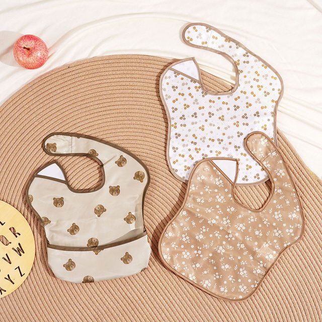 3er-Pack schmutzabweisende Baby-Lätzchen aus Silikon mit umkehrbarer Tasche und Lebensmittelfänger - Bild 1