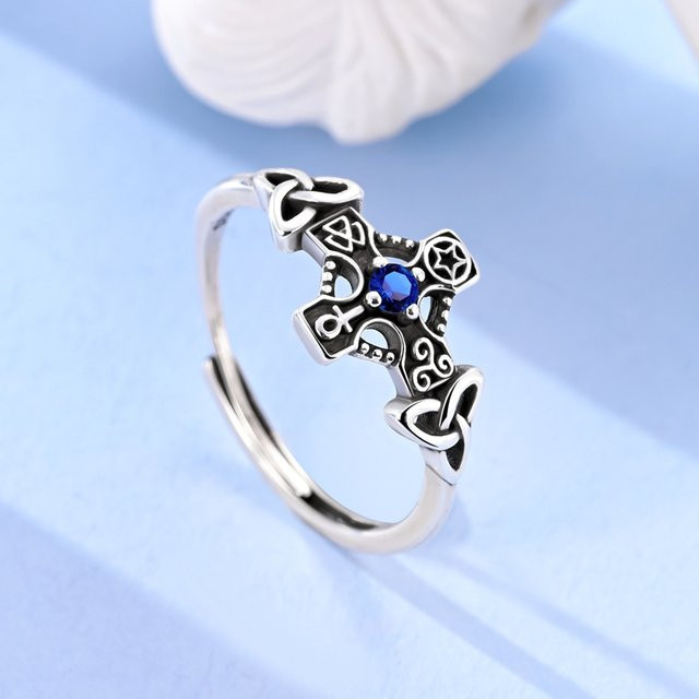 Parmuz Ring 925 Sterlingsilber, keltischer Knoten und Kreuz, Damen - Bild 1