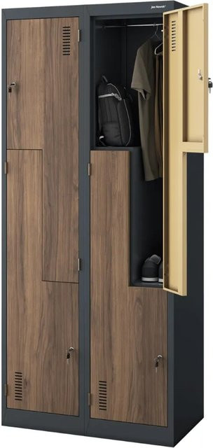 JAN NOWAK Umkleideschrank Spind JULIA mit 4 Abteilen aus Metall in Anthrazit-Braun, Höhe: 185 cm, Breite: 80 cm, Tiefe: 45 cm - Bild 1