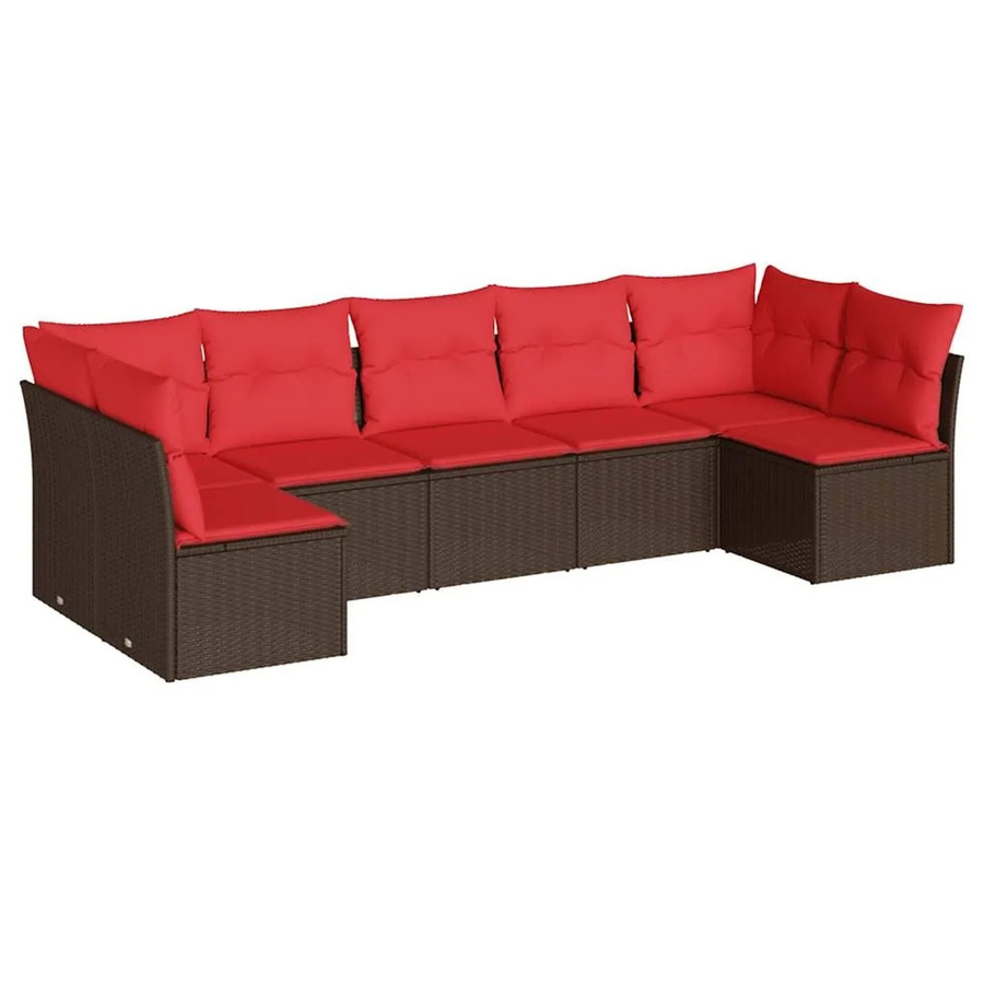 vidaXL 7-teilige Garten-Sofagarnitur in L-Form aus Poly-Rattan in Braun mit Kissen und UV-beständigem Polyester - Bild 2