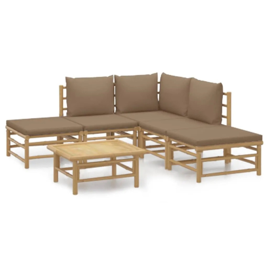vidaXL 6-tlg Garten-Lounge-Set Modell 4 aus Bambus mit Kissen in Taupe und Braun - Bild 2