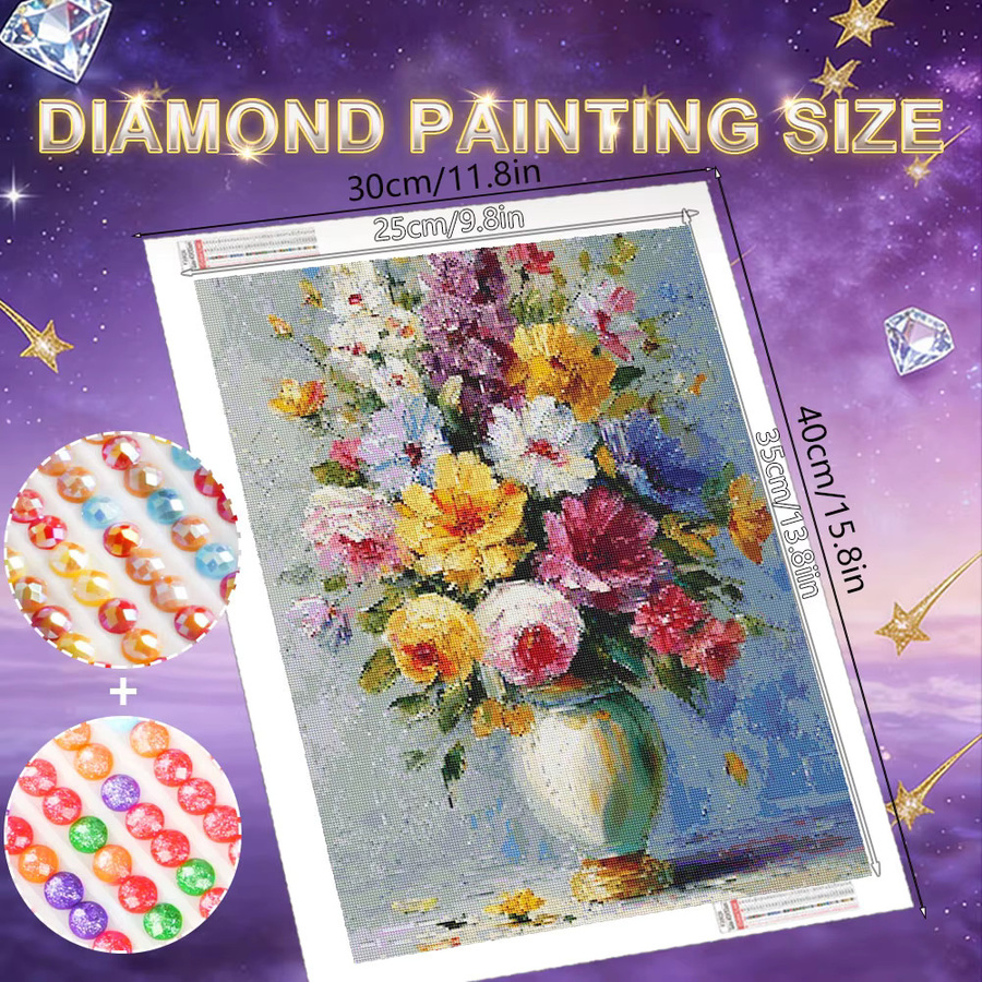 HUACAN DIY Diamantmalerei Set mit Rosen- und Gänseblümchen-Blumenmuster in Multicolour, 5D Mosaik-Kunsthandwerk mit AB Feenstaub-Effekt, B/H: 20 x 30 cm - Bild 2
