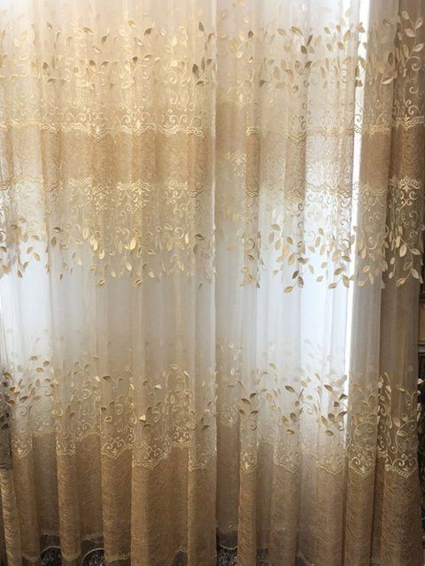 ZJBYZHOUSEHOLD Transparentes Gaze-Vorhang mit goldenem Blattmuster für Wohnzimmer und Schlafzimmer - Bild 1