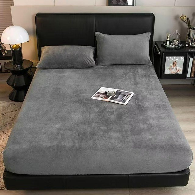 A Life Houseware Winter Warmer Plüsch Spannbettlaken Set aus Flanell mit 2 Kissenbezügen, King Size, Hellgrau - Bild 1