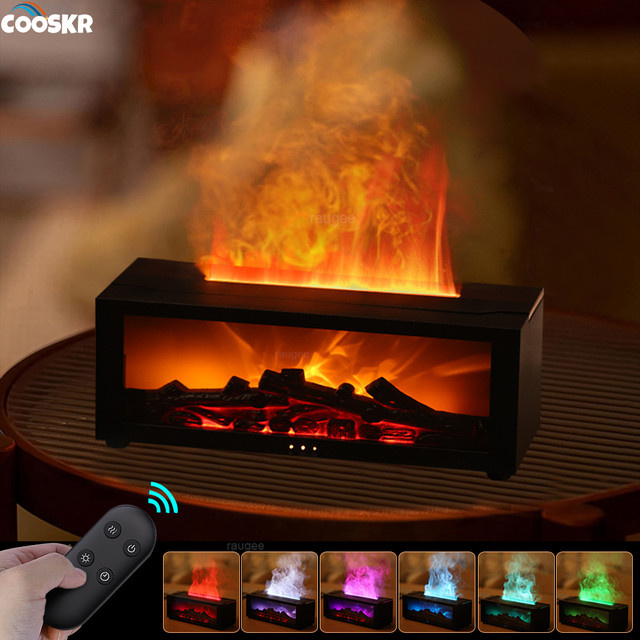 Cooskr Aroma Diffusor und Luftbefeuchter mit Flammen-Effekt und LED-Licht in Schwarz - Bild 1
