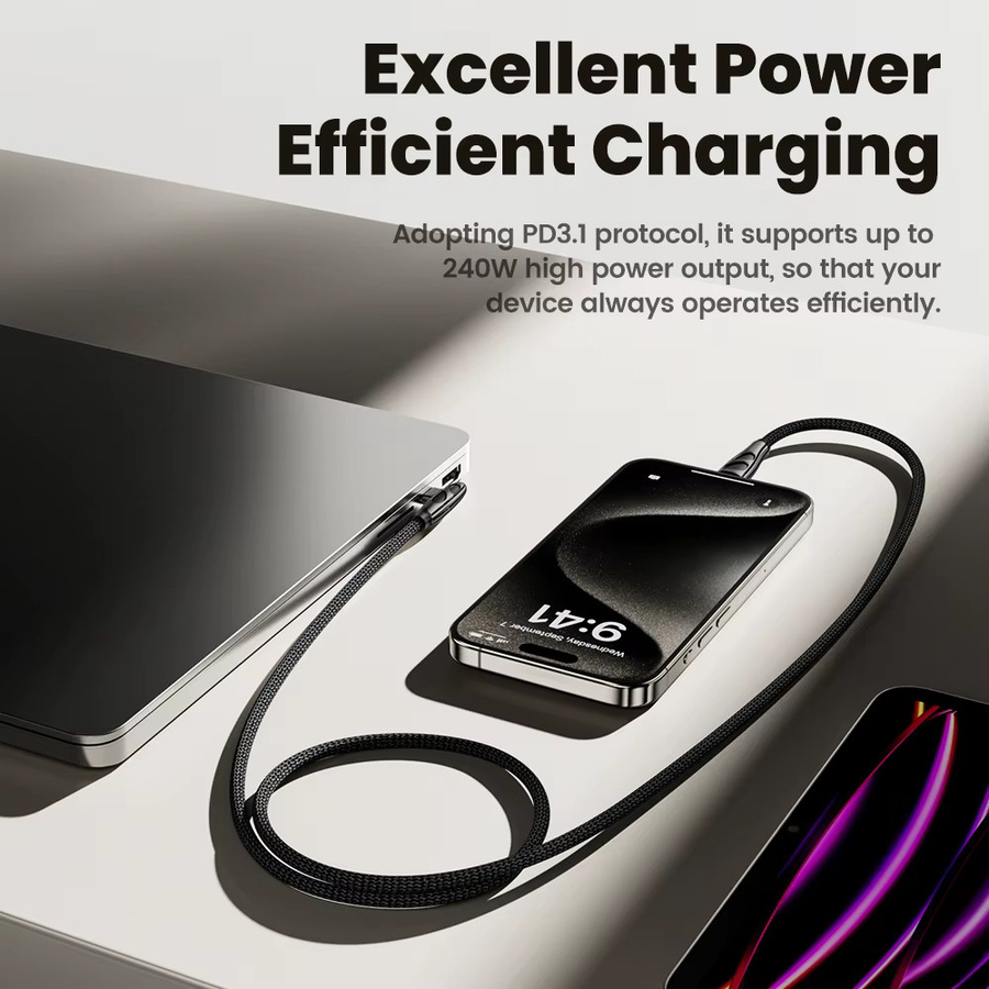 Toocki USB-C auf Typ-C Kabel 240 W Schnellladekabel mit PD3.1 und Temperaturkontrolle in Schwarz - Bild 2