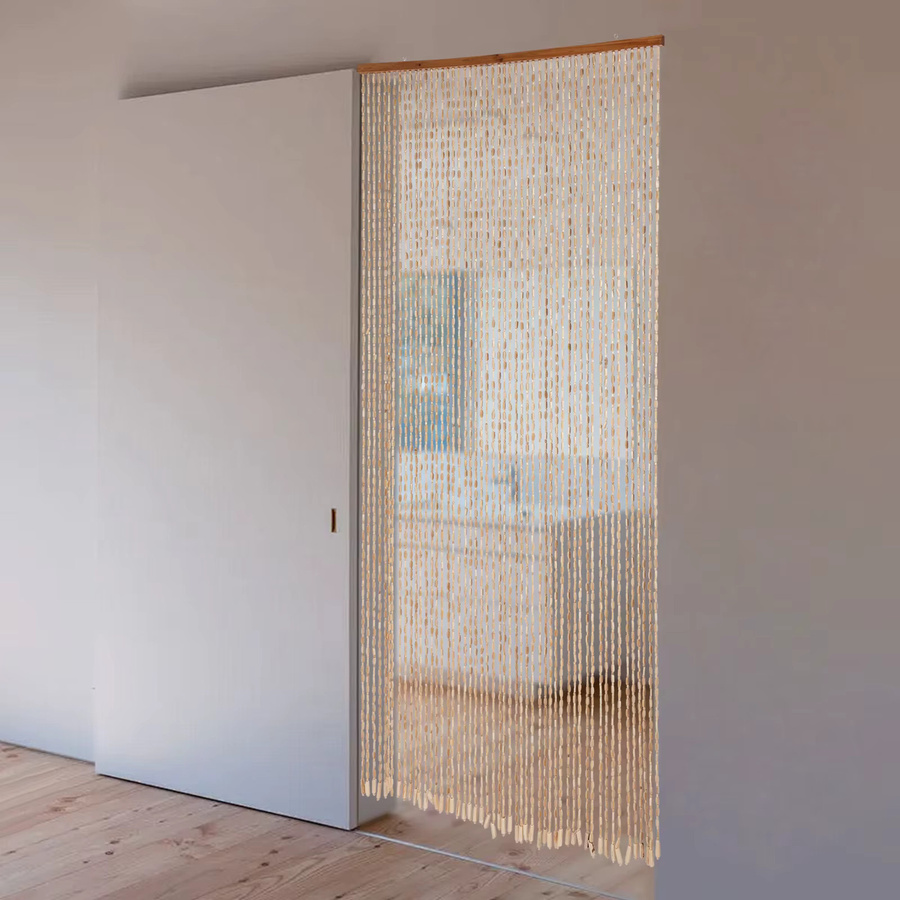 Bambus-Türvorhang mit 52 Perlen als natürlicher Holz-Raumteiler in Braun und Beige im Boho-Stil - Bild 3