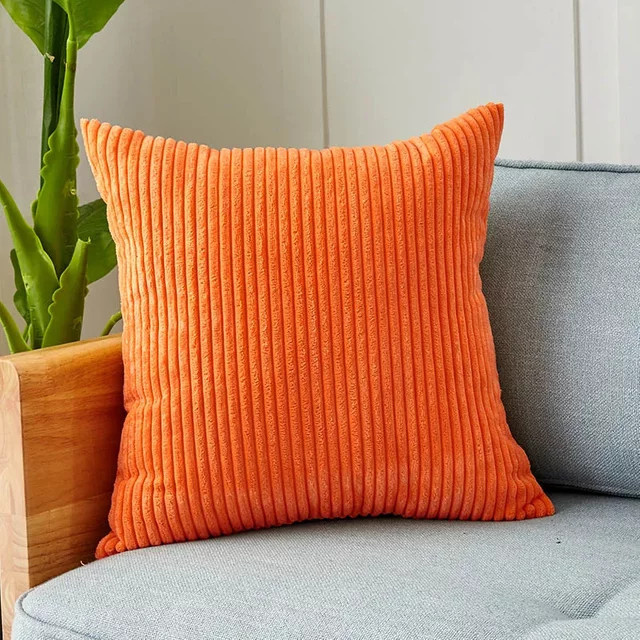 CANIRICA Kissenbezüge aus Samt und Cord in Orange mit Streifenmuster für dein Sofa - Bild 1