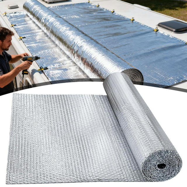 Thermische Isolierfolie mit Luftpolster für Fenster und Türen, wasserdichte Aluminium Blasenfolie zur Wärmedämmung, Farbe: Silber - Bild 1