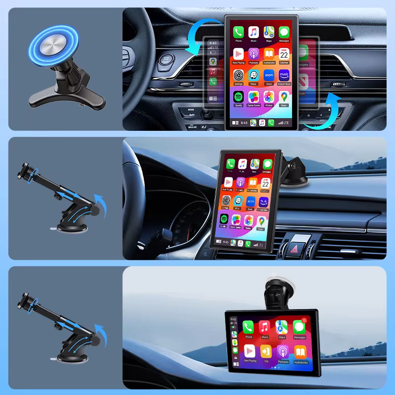 Jansite Tragbarer Carplay Bildschirm mit Bluetooth und GPS, Kabelloses Android Auto Autoradio in Schwarz mit magnetischer Halterung und drehbarem Display - Bild 8