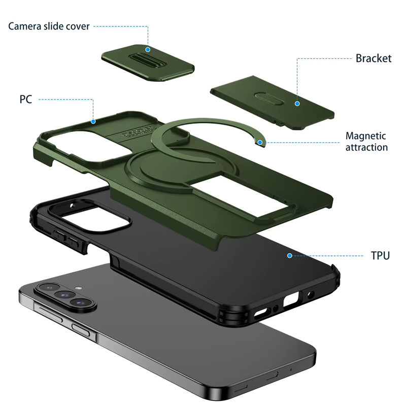 Kameraobjektiv-Schutzhülle für Samsung Galaxy A57 A37 A17 A55 A56 A36 A26 A16 A35 A25 A15 mit magnetischem Lade- und Standfuß in Schwarz und Grün - Bild 5