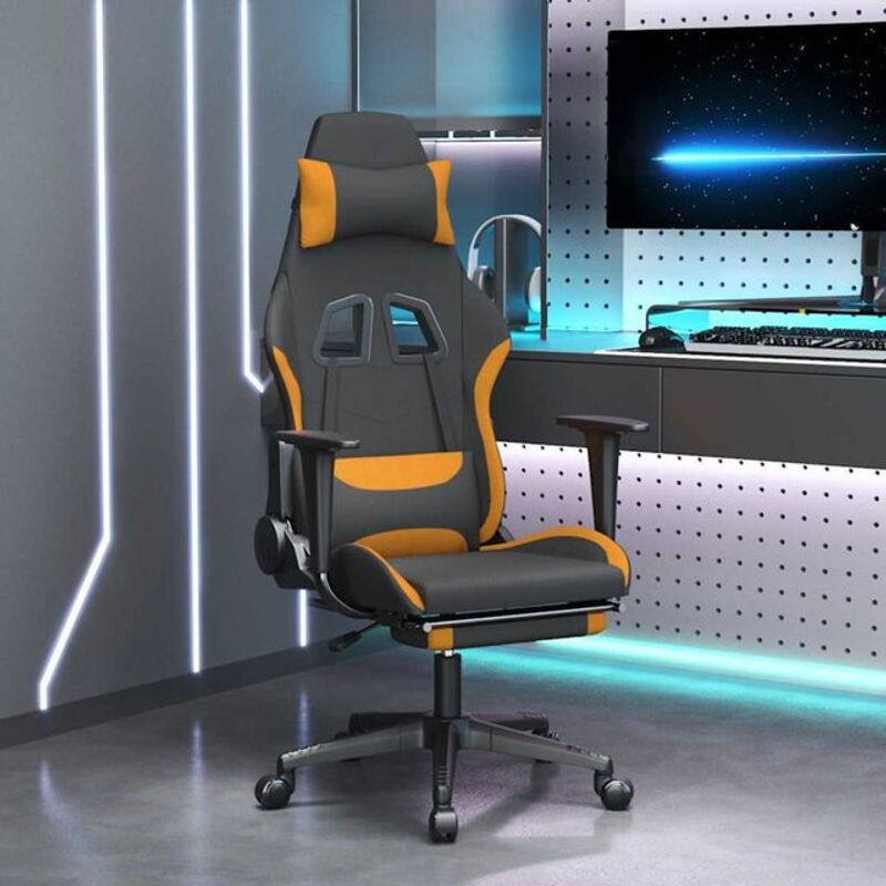 vidaxl Gamingstuhl mit Massagefunktion und Fußstütze aus Stoff in Schwarz und Orange - Bild 1