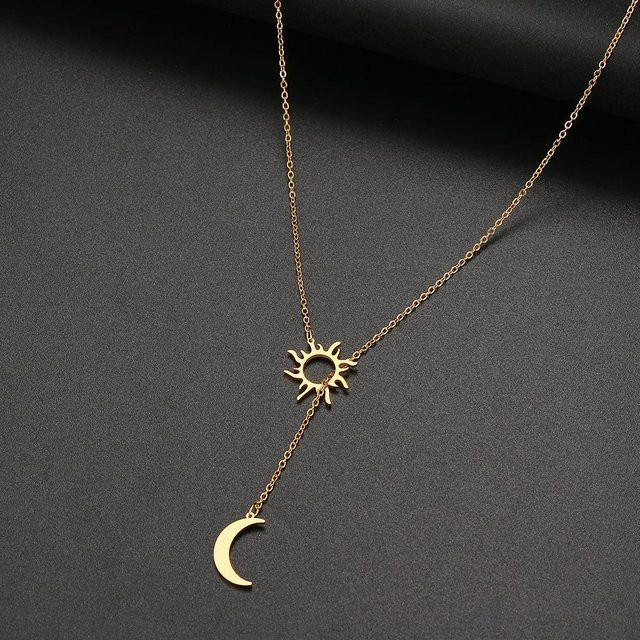 Wucifang Jewelry Halskette Edelstahl, Sonnentotem und Mond, Damen, black - Bild 1