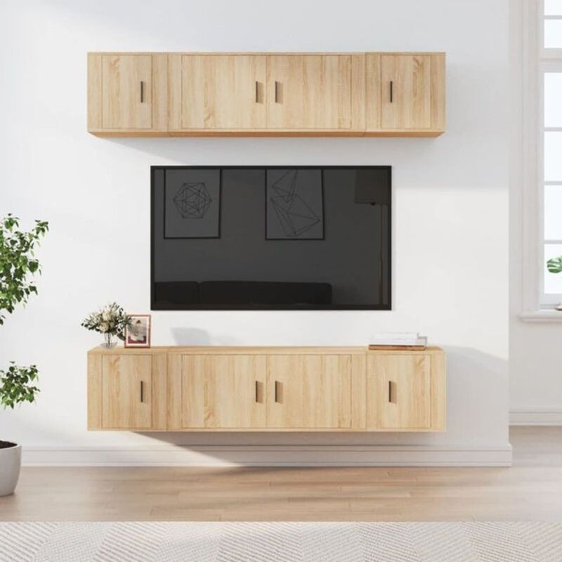 Vidaxl 6-teiliges TV-Schrank-Set aus Holzwerkstoff in Sonoma-Eiche Natur Braun im skandinavischen Design - Bild 1