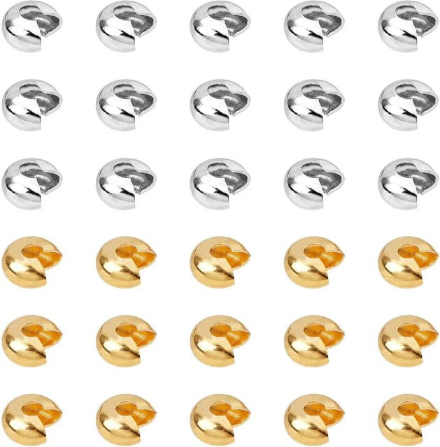 Quetschperlen-Abdeckungen Messing, halbrund, offene Röhrenperlen, Golden & Platin - Bild 1