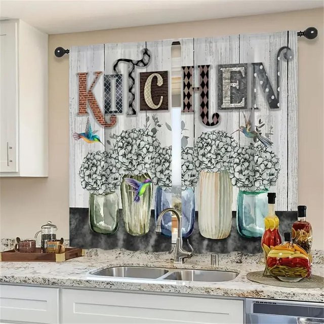 Yiran Furniture Vorhang Set mit Gabel Löffel Messer Motiv, 2er Pack, halbtransparent, Multicolor, B: 60 cm, H: 60 cm - Bild 1