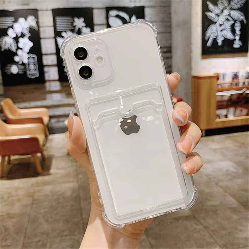 Stoßfeste TPU-Schutzhülle mit Kartenfach für Apple iPhone 11 12 13 14 15 Pro Max XR XS in Transparent und Purple - Bild 2