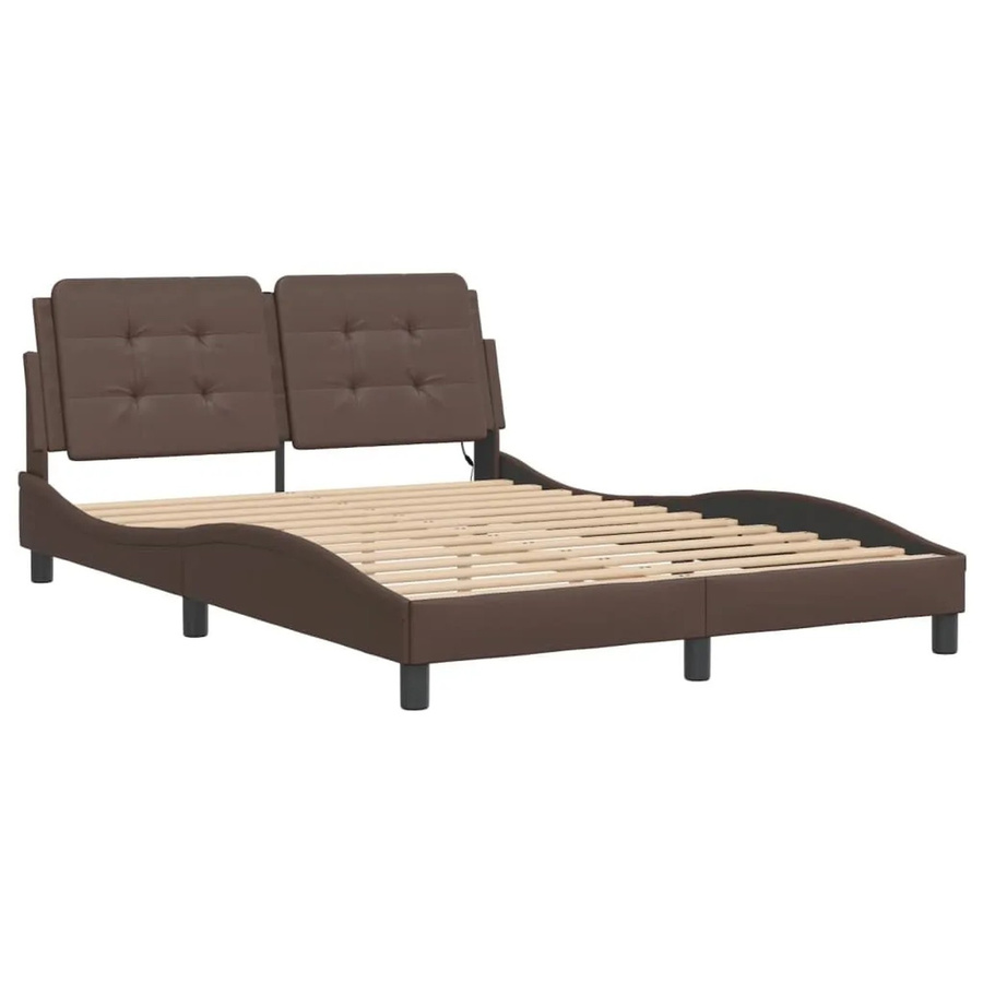 vidaXL Bettgestell Zadar mit LED-Unterbettbeleuchtung und USB-Ladeport, Braun, B/T/H: 120 x 200 x 125 x 218 cm (ohne Matratze) - Bild 2