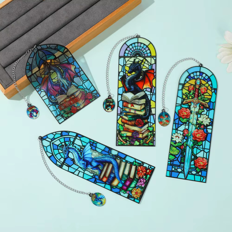 Buntes Glas-Drachen-Lesezeichen aus transparentem Resin im gotischen Design für Schule und Büro - Bild 3