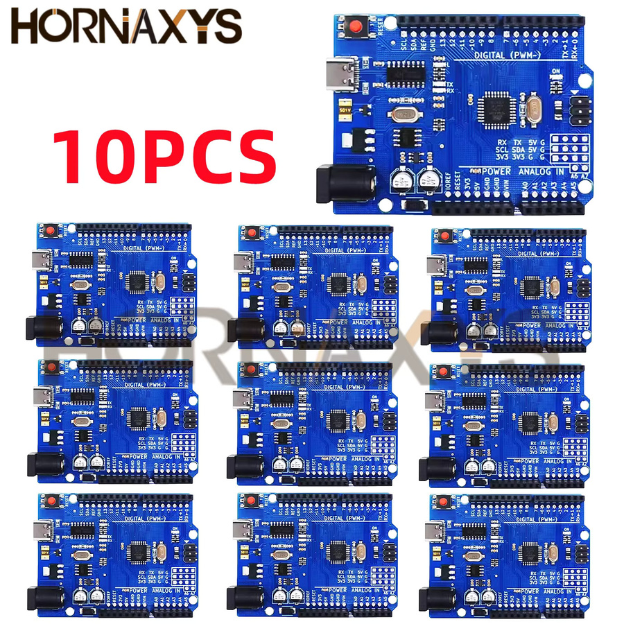 HORNAXYS UNO R3 Entwicklungsboard mit ATMEGA328P-AU Chip und USB-C oder Micro-USB Kabel in Blau - Bild 6