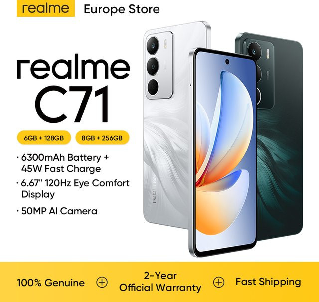realme C71 Smartphone Globale Version in Green mit 128 GB Speicher, 6 GB RAM, 6300 mAh Akku und 45W Schnellladung - Bild 1
