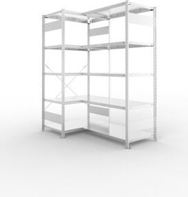 META Eckregal CLIP 150 verzinkt mit 10 Böden und Längsriegel, Farbe: Silber, Höhe: 200 cm, Breite: 150 cm, Tiefe: 60 cm - Bild 1