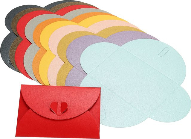 24 Stück Mini-Umschläge aus Papier mit Herzverschluss in Multicolour als niedliche Geschenk-Kartenhalter für Hochzeit, Party und Grußkarten - Bild 1
