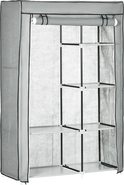 HOMCOM Kleiderschrank aus Stoff mit Kleiderstange und 6 Fächern, Grau, B/T/H: 103 x 43 x 162,5 cm - Bild 1