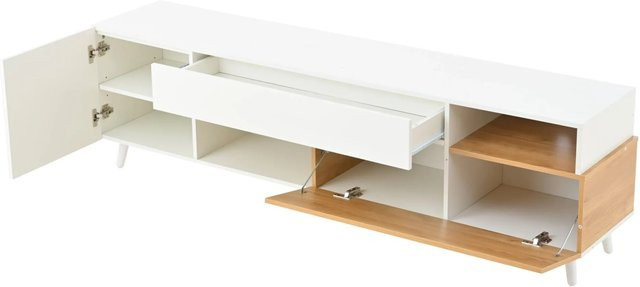 okwish TV Schrank in Weiß mit Hochglanz-Finish, Schublade, Türen und Ablagefächern, B/T/H: 180 x 38 x 50 cm - Bild 1