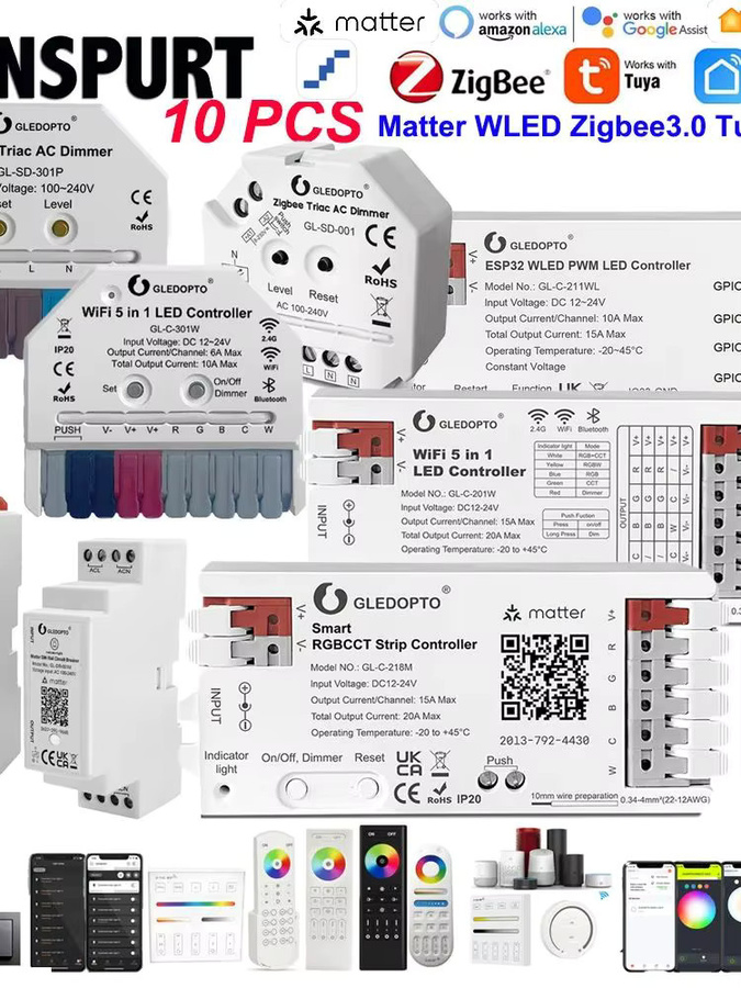 5Matter WLED WiFi 5in1 LED Controller für Tuya Smart, Alexa und Google Home, RGBW CCT Dimmer für DC12V-24V LED Streifen, Weiß - Bild 4