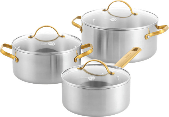 GreenPan Padova Reserve 6-teiliges Kochtopfset aus 3-lagigem Edelstahl in Silber - Bild 1