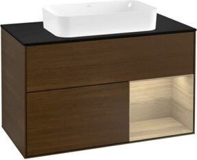 Villeroy & Boch Finion Waschtischunterschrank mit Abdeckplatte in Walnuss Furnier, Braun, Breite: 100 cm, Tiefe: 50,1 cm - Bild 1