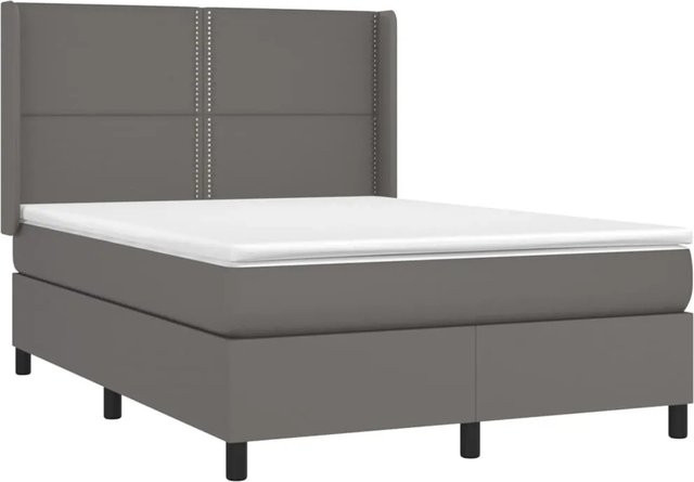 vidaXL Boxspringbett mit Matratze in Grau, Hybridbett mit LED-Unterbettbeleuchtung und USB-Anschluss, B/T: 140 x 190 cm - Bild 1