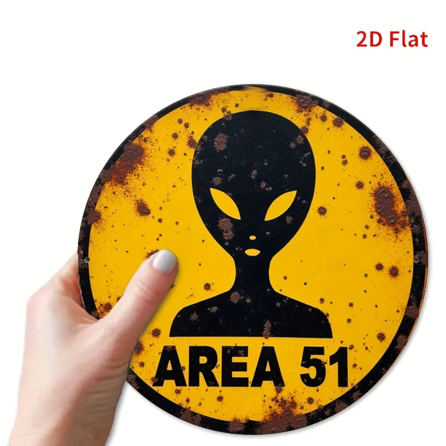 CIFBUY Area 51 Alien Retro Metallschild, Vintage UFO Außerirdische Dekoration, Gelb/Schwarz, Durchmesser: 20 cm - Bild 2