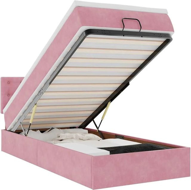vidaXL Ottoman-Bett mit Matratze in Rosa und Weiß, Samt, mit LED-Unterbettbeleuchtung und USB-Ladeanschluss, B/T/H: 90 x 190 x 193 cm - Bild 1