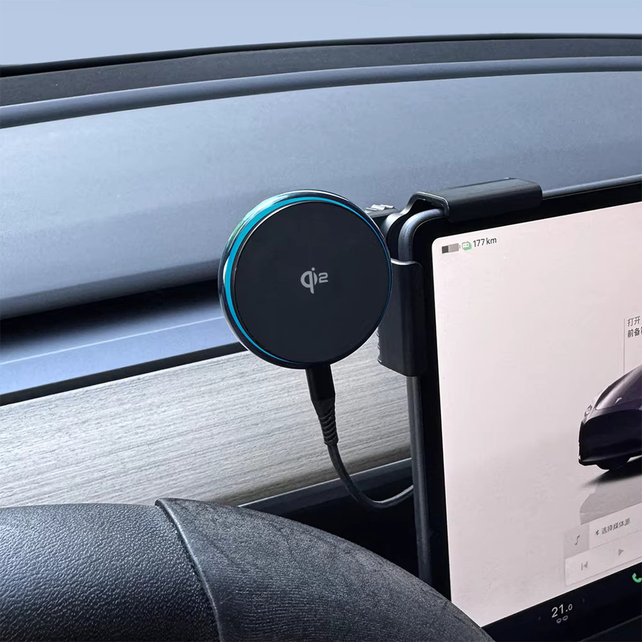 TESY Qi2 15W Magnetisches kabelloses Ladegerät mit Handyhalterung und Bildschirmhalterung in Schwarz, kompatibel mit MagSafe für Tesla Model Y, Model 3 Highland und Juniper - Bild 5