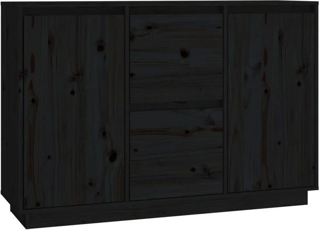 vidaXL Sideboard aus massivem Kiefernholz in Schwarz, rustikales Design, B/T/H: 111 x 34 x 75 cm - Bild 1