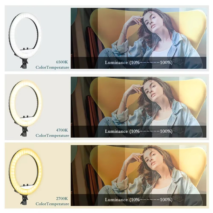 SH Ringlicht mit Stativ 45 cm Durchmesser, dimmbare LED-Selfie-Lampe mit USB-C-Ladefunktion, Schwarz - Bild 3