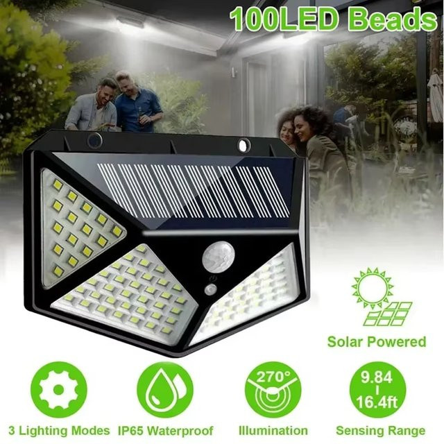 KDULIT Solar-Bewegungsmelder-Außenleuchten in Schwarz mit 3 Lichtmodi und wasserdichtem Design für Garten, Hof und Wand - Bild 1