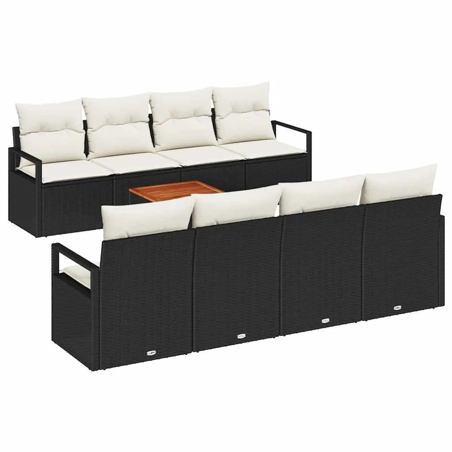 vidaXL Garten-Sofa-Set aus Polyrattan und Akazienholz, 9-teilig, Schwarz und Beige, inklusive Kissen und Couchtisch - Bild 2