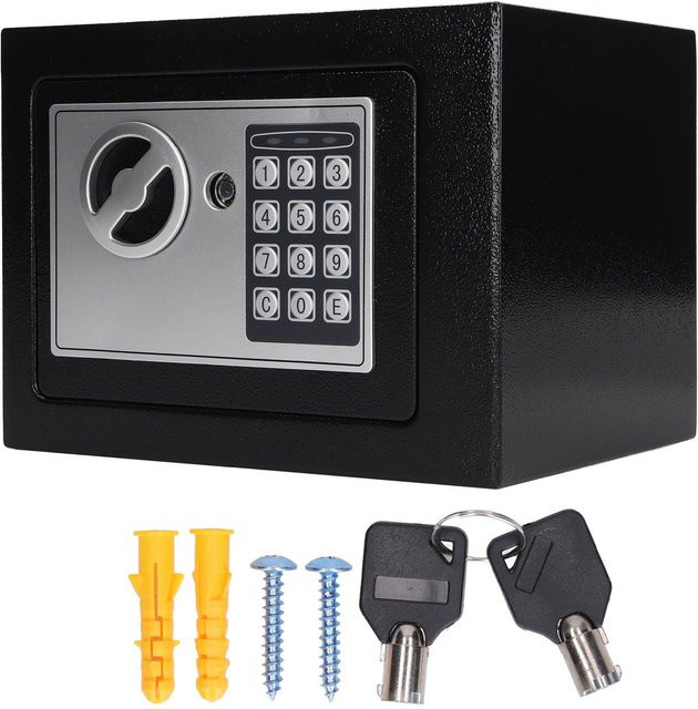KONNWEI Mini-Safe für Zuhause mit Tastatur und Schlüssel aus Edelstahl in Schwarz - Bild 1