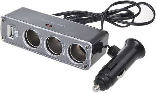 IWH Zigarettenanzünder-Verteiler in Schwarz mit 3 Zigarettenkupplungen und 1 USB-Schnittstelle - Bild 1