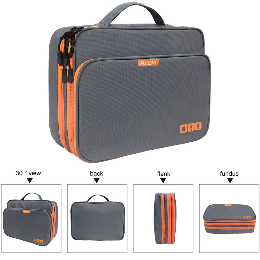 Acoki Mehrschichtiger Organizer für elektronisches Zubehör in Grau mit Vordertasche und großem Fassungsvermögen für iPad - Bild 2
