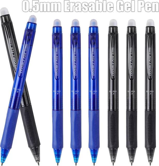 MROOFUL Löschbarer Gelstift mit Radiergummi in Blau und Schwarz, 0,5 mm, Transparente Schreibgeräte für Schule und Büro - Bild 1