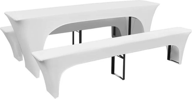 DELUKE ALAU Tischhussen-Set 3-teilig für Biertisch und Bänke in Weiß, elastische Stretchhussen aus Polyester und Spandex, B/T/H: 220 x 70 x 80 cm - Bild 1