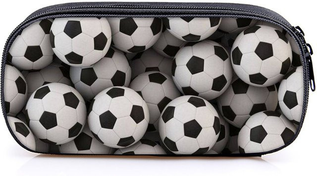 Mehrschichtiges Leder-Federmäppchen mit 2D Cartoon-Fußball-Design in Grau und Multicolour - Bild 1