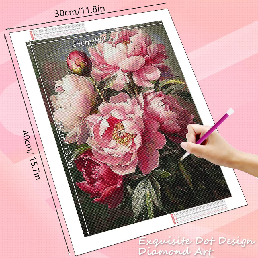 HUACAN Diamantmalerei DIY 5D Mosaik mit Pfingstrosen-Blumenmotiv in Pink, Breite: 30 cm, Höhe: 40 cm - Bild 1