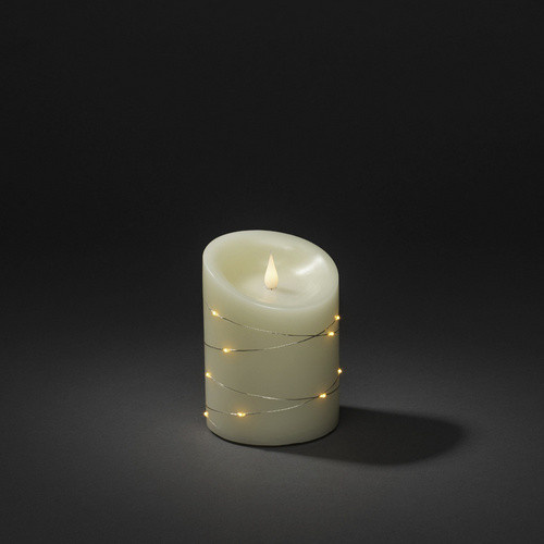 Konstsmide LED-Echtwachskerze mit Tropfen-Effekt und 3D-Flamme in Silber und Weiss, Durchmesser: 10 cm - Bild 2